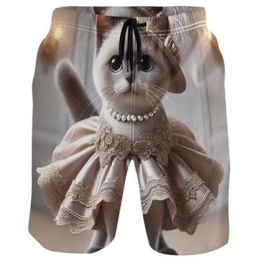 Imagem de Calção de banho masculino personalizado gatinho siamês fofo gato fofo shorts de banho para homens, roupa de banho P, Gatinho siamês fofo, XXG