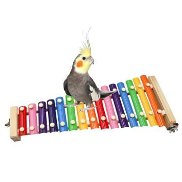 Imagem de Dnoifne Brinquedo de xilofone de pássaro colorido, brinquedo engraçado de xilofone com 16 chaves de metal, acessórios de gaiola para galinha, pássaros, papagaios, periquitos, calopsitas, periquitos