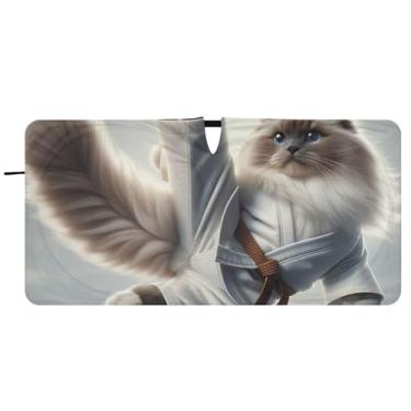 Imagem de Guarda-sol Karate Ragdoll Cat engraçado personalizado para para-brisa de carro dobrável caminhão para-brisa dianteiro automotivo, 76 cm x 149 cm