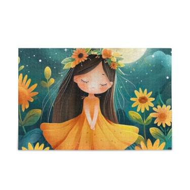 Imagem de 500 Piece Cute Girl Yellow Sunflower Puzzle Wood and Paper Material, Funny Adult Puzzles