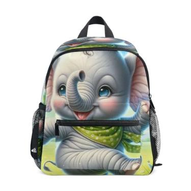 Imagem de GAIGEO Cute Happy Elephant Floral Backpack for Baby 10x4x12 In, Mini Backpack for Girls with Water Bottle Pockets, Whistle Buckle