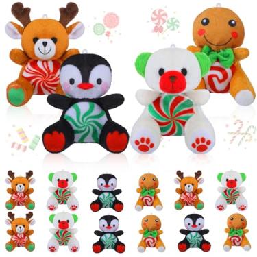 Imagem de Gejoy 20 Pcs Christmas Peppermint Candy Plush Toys Bulk Mini 4" Reindeer Polar Bear Gingerbread Man Penguin Stuffed Toys with Cards for Christmas Party Favors Xmas Stocking Goodie Bag Fillers