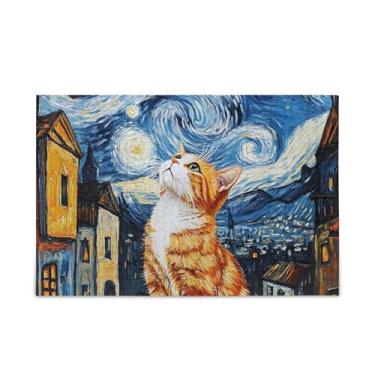 Imagem de 1000 peças de quebra-cabeça noturno estrelado de gato fofo de madeira e papel combinados exclusivos para adultos