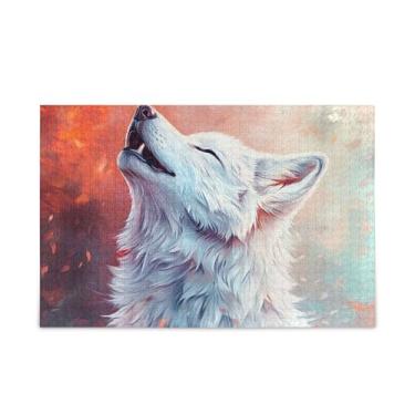 Imagem de 500 peças de quebra-cabeças bonitos de madeira e papel de lobo branco com bolsa de armazenamento quebra-cabeças difíceis para adultos