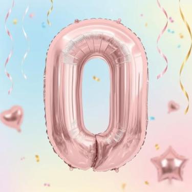 Imagem de 1 balão número metálico rosa de 81 cm, balão reutilizável de alumínio para decorações de festa de aniversário e aniversário