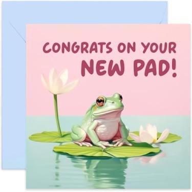 Imagem de Old English Co. Cartão divertido para ele ou ela - Frog 'New Pad' Cartão hilário para homens e mulheres - Cartão de inauguração de casa para filho, filha, irmão, irmã, amigo | Envelope interno em