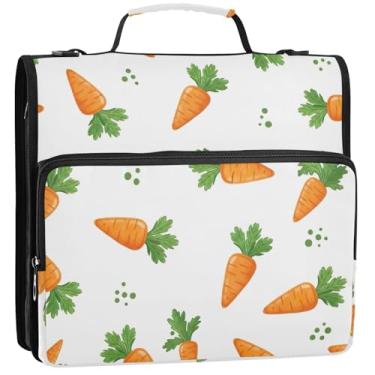 Imagem de Organizador de documentos com zíper, 3 fichários de 3,8 cm, anel D, cenouras, branco, pasta de armazenamento com alça, bolsa escolar com alça de ombro, 34,5 x 31,5 x 9 cm