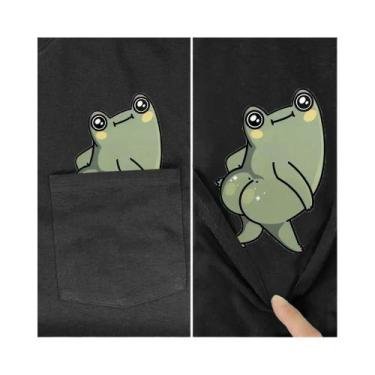 Imagem de Camiseta Feminina Engraçada De Algodão Com Manga Curta E Bolso Estampa