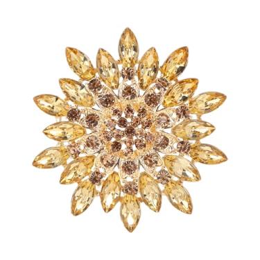Imagem de Broche Girassol Feminino, Broche Vintage com Strass Dourado e Cristal Ideal para Decorar Vestidos Chapéus Lenços e Casacos Uma Joia Encantadora para Oferecer