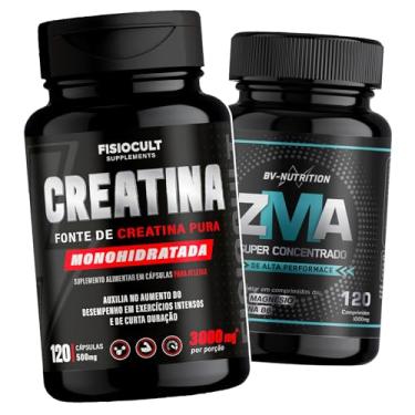 Imagem de Combo Creatina 120 capsulas 500mg + ZMA 120 comprimidos de 1000mg suplementos em capsulas Uso diario Uso Adulto Sem Gluten - Fisiocult
