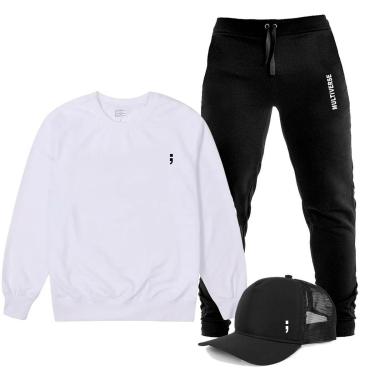 Imagem de Conjunto Blusa Gola Careca e Calça Moletom Agasalho Plus Size Ponto e Virgula com Boné TropiCaos-Unissex