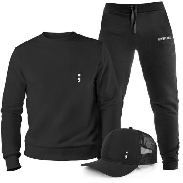 Imagem de Conjunto Blusa Gola Careca e Calça Moletom Agasalho Plus Size Ponto e Virgula com Boné TropiCaos-Unissex