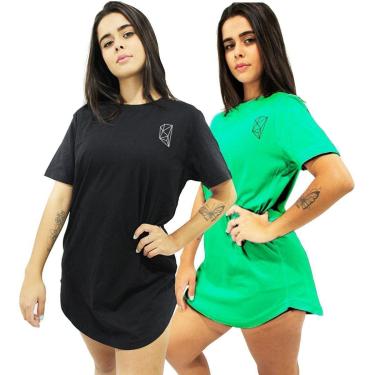 Imagem de Kit 2 Camisetas Longline Blusa Feminina Slim Sobre Legging Estampada Academia Fitness-Feminino