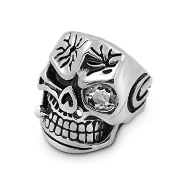 Imagem de JPJZY BRBAM Anel vintage de crânio gótico de aço inoxidável estilo punk estilo motociclista anéis de caveira, Aço inoxidável, Sem pedra preciosa
