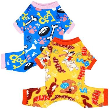 Imagem de JpGdn 2 peças de pijamas para cães de tamanho médio roupas de cachorro, macacões, pijamas para animais de estimação, menino, menina, masculino, feminino, estampa de osso de pata M