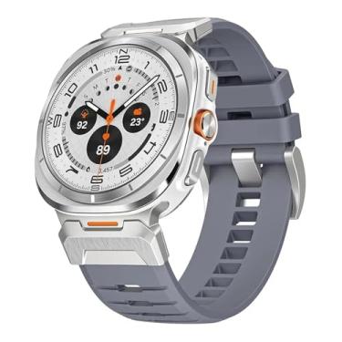 Imagem de ANZOATE Pulseira de borracha para samsung galaxy watch ultra 47mm correa pulseira ultra 47mm metal ajuste rápido pulseira masculina(Silver grey1)