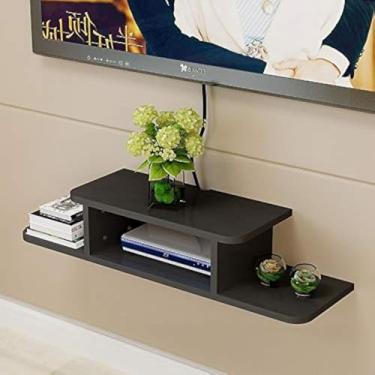 Imagem de BiJun Prateleira de TV flutuante, centro de entretenimento, suporte de parede para console de mídia, prateleira de DVD para um/PS4/caixa de cabo/reprodutores de DVD/console de jogos (preto, 35,4)