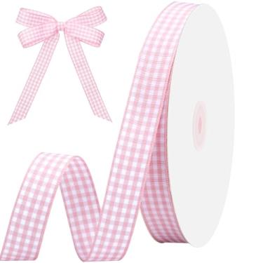 Imagem de woric Fita xadrez rosa e branca de 1,5 cm x 30 m, fitas artesanais, fitas de xadrez de búfalo, para projetos de artesanato de costura, fazer laços de cabelo, bolo de aniversário, embrulho de presente