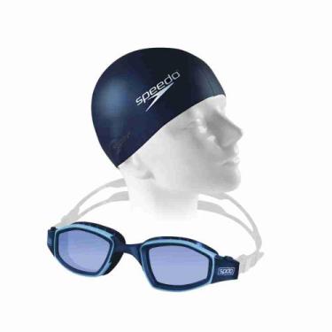 Imagem de Óculos de Natação Speedo Invictus Treinamento + Touca de Natação, Azul