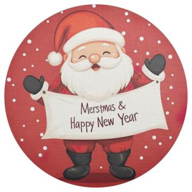 Imagem de xigua Jogo americano redondo de Natal Papai Noel, conjunto de 6, tapete de mesa redondo antiderrapante resistente ao calor, tapetes de mesa de 48 cm para decoração de cozinha, jantar e festa