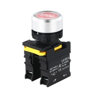 Imagem de BKUANE 1 interruptor de botão autotravante de 22 mm, à prova d'água, momentâneo, autobloqueio, cabeça chata, símbolo de seta, interruptor de energia frete grátis 10A (parada, 1NO1NC)