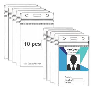Imagem de Pacote com 10 porta-crachás, porta-cartões de identificação de plástico transparente vertical com zíper impermeável que pode ser fechado, serve para cartões de identificação de proximidade ou cartão
