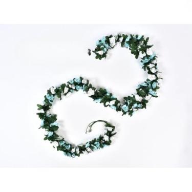 Imagem de Kit Corrente de Rosas Artificiais Decorativas – 2,5m com 45 Flores Realistas para Decoração de Casamento, Festa, Jardim e Varanda(Branca com Verde,1)