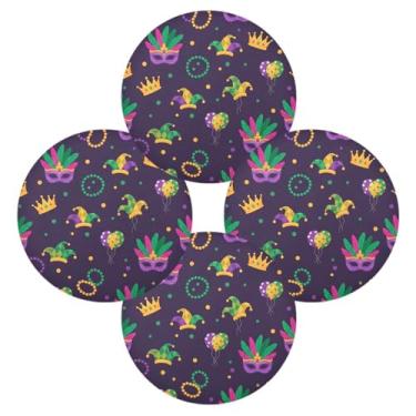 Imagem de Wassud Jogo americano conjunto de 4 tapetes de mesa redondos com tema de festa de carnaval para cozinha e jantar tapetes laváveis resistentes ao calor para decoração de mesa 39 cm