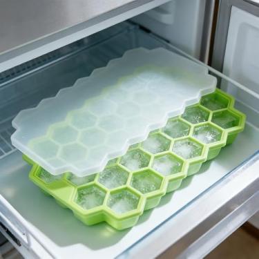 Imagem de Bandejas de cubos de gelo para freezer com tampa – Bandeja de silicone multicolorido com tampa para pequenos cubos de gelo, cubo de gelo reutilizável de fácil liberação em balde de gelo para xícara de