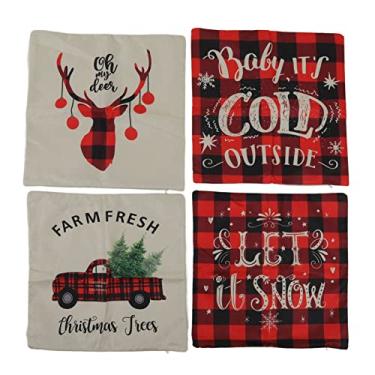 Imagem de Capas de almofada de Natal 4 unidades de fronhas decorativas de linho macio com padrões de boneco de neve de floco de neve de rena para casa, sofá, quarto, sala de estar 45x45cm (05)