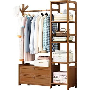 Imagem de Cabideiro de madeira para pendurar roupas, suporte de roupas com prateleiras, cabide independente para quarto, sala de estar, quarto, B 8 (B 100 x 30 x 138 cm)