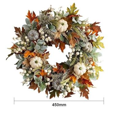 Imagem de Girlanda de Abóbora Ação Graças Porta Colheita Outono com Bagas Brancas Folhas Açúcar Artificiais Gelo para Decoração Interiores e Exteriores Casa Fin