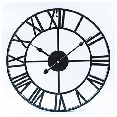 Imagem de AkosOL Relógio de parede grande, relógio vintage com grandes algarismos romanos, relógio de parede de cozinha silencioso operado por bateria para casa, quarto, sala de estar, cozinha e sala 47 cm