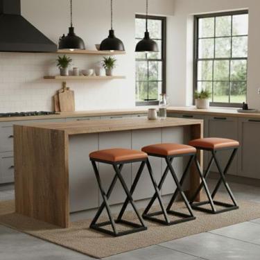 Imagem de Kit 3 Banco Banqueta 80 cm Alta Bancada Gourmet Bistrô material sintét