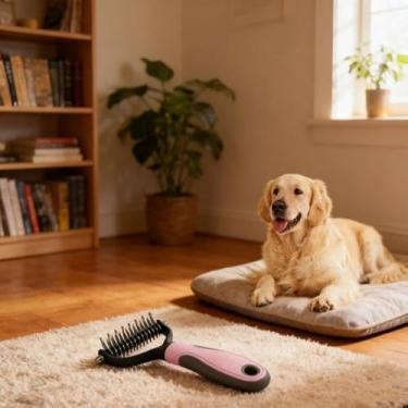 Imagem de Escova 2 em 1 para cães e gatos, escova para remoção de pelos de gatos de estimação, 17 dentes, rosa