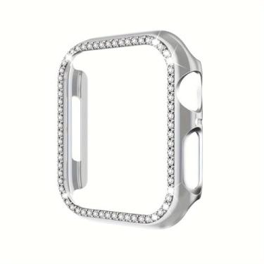 Imagem de Capa brilhante de 45 mm, 44 mm, 42 mm, 41 mm, 40 mm, 38 mm, compatível com Apple Watch séries 9/8/7/6/5/4/3/2/1 Crystal Diamond Sparkle Watch (prata, 41 mm)