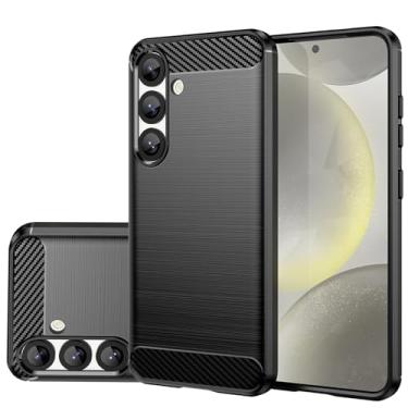 Imagem de Gufuwo Capa para Galaxy S25, para Samsung S 25 5G SM-S931B, capa fina fina de fibra de carbono TPU capa traseira macia antiarranhões à prova de choque capa protetora para Samsung Galaxy S25 preta