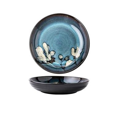 Imagem de CFGH6FDF Prato de jantar chinês redondo de cerâmica prato de jantar criativo bife ocidental, pode ser colocado no micro-ondas/máquina de lavar louça/placa lateral da geladeira (E)