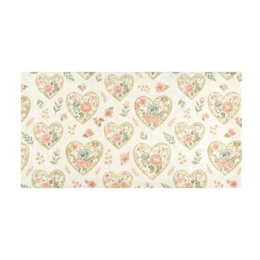 Imagem de Burbuja Tapete de corredor, coração, flores, pelúcia, antiderrapante, tapete de borracha para corredor, quarto, sala de estar, decoração de entrada, lavável na máquina, 51 x 99 cm