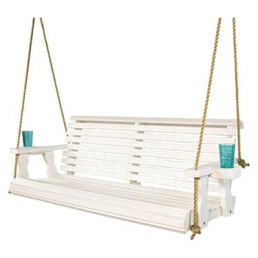 Imagem de Bancos de jardim de parque ao ar livre balanço para lazer cadeira suspensa balanço de madeira com corda de suspensão suporte de copo móveis de jardim