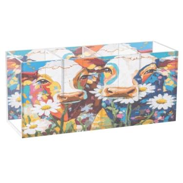 Imagem de Burbuja Porta-canetas de acrílico para pintura de margarida de vaca, 4 compartimentos, suporte de lápis transparente para pincel de maquiagem estacionário, acessórios de mesa de escritório em casa