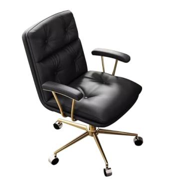 Imagem de Cadeira de computador doméstico cadeira de estudo confortável encosto, cadeiras de trabalho de couro PU com rodas, cadeiras giratórias ergonômicas de altura ajustável poltronas com base dourada (cor