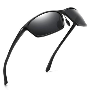 Imagem de SUNGAIT Óculos De Sol Masculinos Polarizados Retangulares: Óculos De Sol Esportivos Pretos Com Proteção Uv – Óculos De Sol Legais Para Dirigir, Correr, Pescar, Golfe
