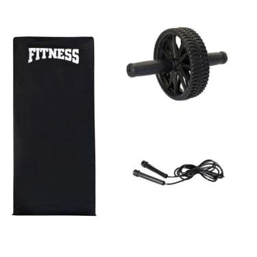 Imagem de Kit 3 Fitness Roda + Corda + Colchonete Exercícios Abdominal Funcional Treino-Unissex