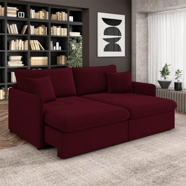 Imagem de Sofá Reclinável e Retrátil Gandalf Bipartido 174cm Caixa Zero com Almofadas Veludo Bordô G33 - Gran Belo