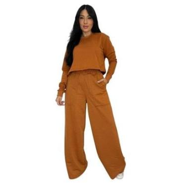 Imagem de Conjunto Moletinho Blusa com Manga Longa e Calça Wide Leg e Samantha-Feminino