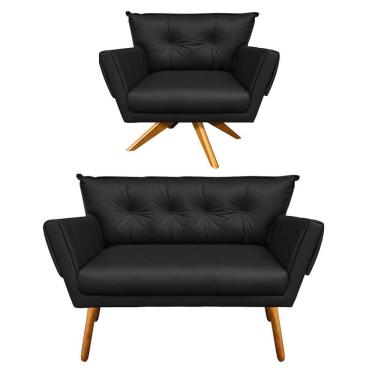 Imagem de Kit 1 Namoradeira e 1 Poltrona Giratória Corino Preto