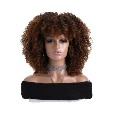 Imagem de Peruca Sintética Afro Kinky Cacheada De 16 Polegadas Com Franja, Macia
