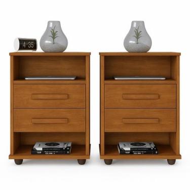 Imagem de Kit 2 Mesas Cabeceira Cielo Gaveta MDP Moderna Quarto Closet mesa de c