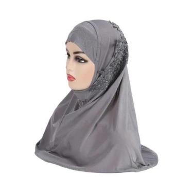 Imagem de Hijab Grande Para Meninas Muçulmanas Com Renda E Pedras, Lenço Islâmic